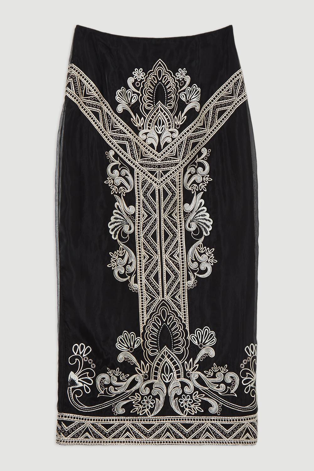 KarenMillen Jupe midi tissée en organdie brodée pour grande taille