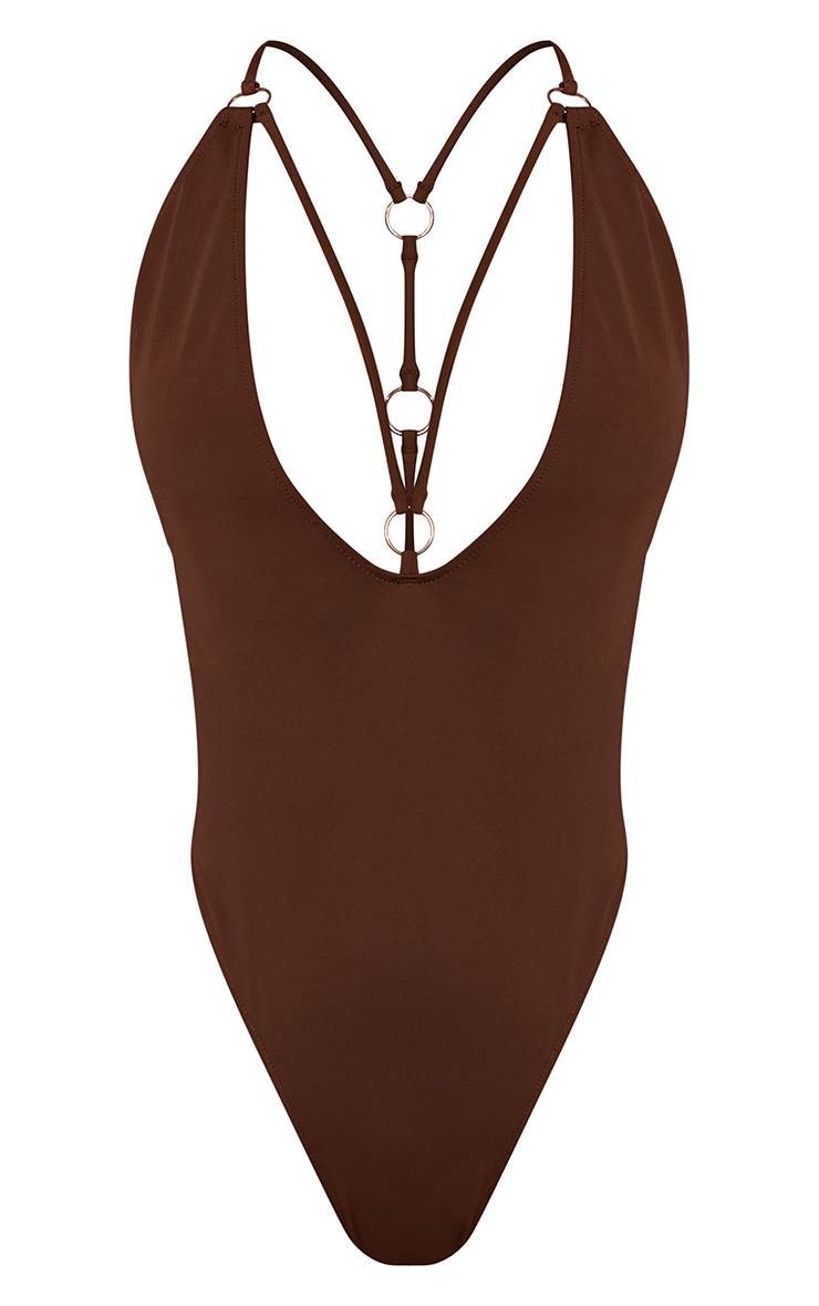 Chocolat Maillot De Bain Plongeant Avec Détail Dos Découpé