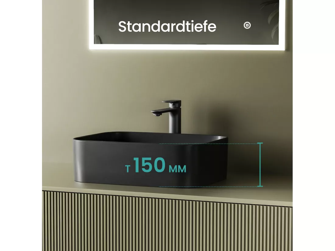 EMKE Vasque à Poser 610 x 380 x 150 mm, Lavabo Rectangulaire en Céramique pour Salle de Bain, Coins Arrondis R, Gris Foncé Mat