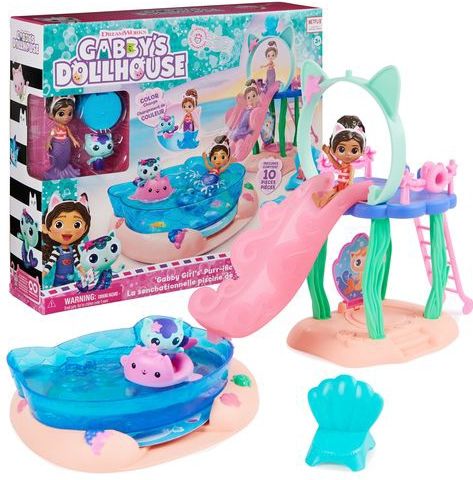 Gabby’s Poppenhuis - Kattastisch Zwembad-Speelset - Met Figuren van Gabby en Meerminkat - Van Kleur Veranderende Zeemeerminstaarten