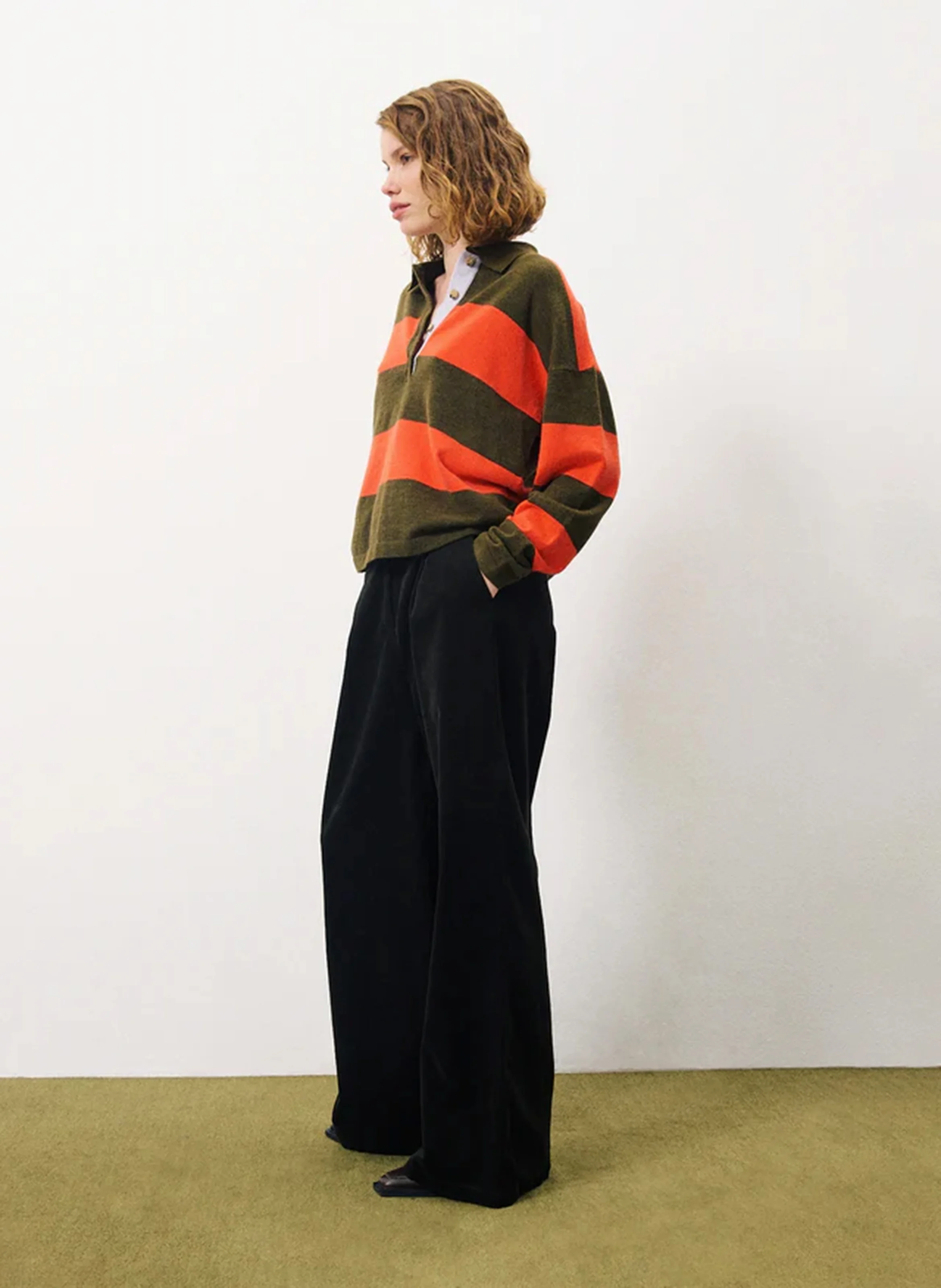 PHILO - Pantalon large en velours côtelé de coton | Vert