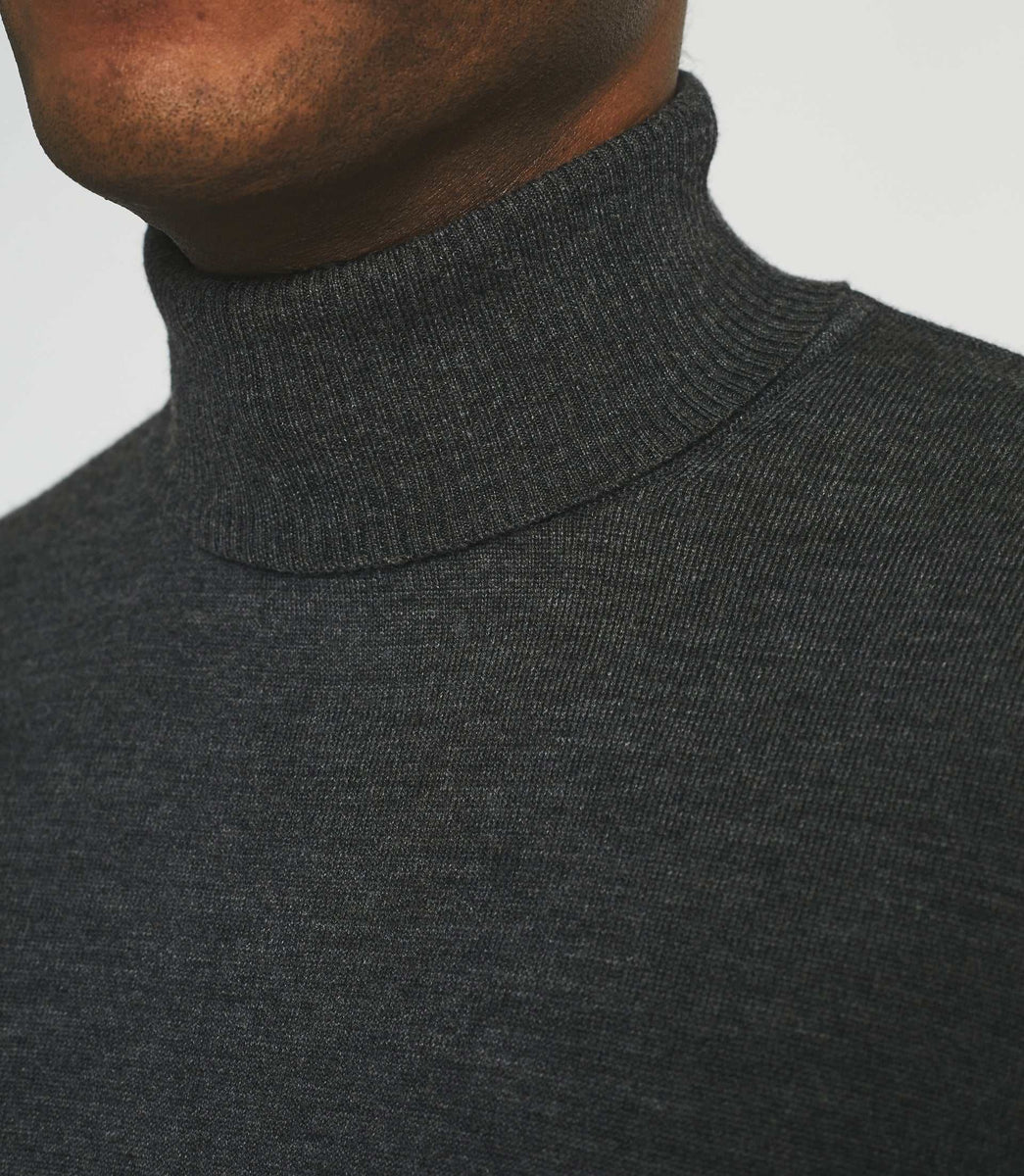 Pull col roulé en laine mérinos gris anthracite BRUNO