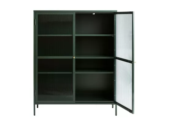 Bjorn - Vaisselier 2 portes en verre strié et métal H140cm - Vert foncé