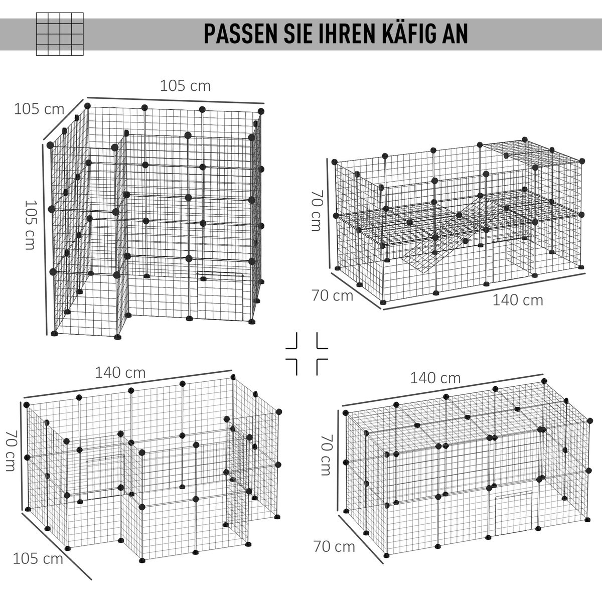 PawHut gaasomheining, buitenren, 146 x 73 x 73 cm, metaal, zwart