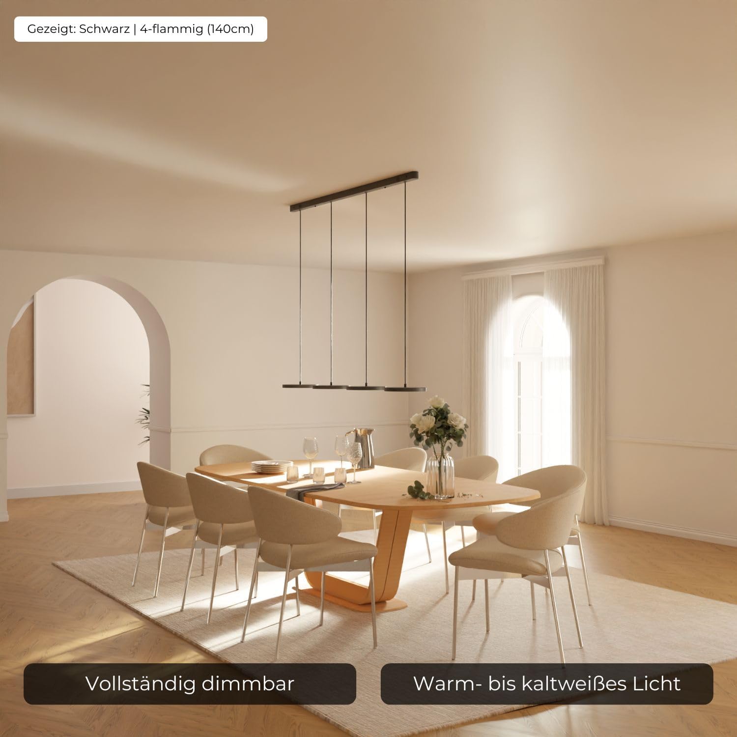 Dimmbare Pendelleuchte 'Evanos', LED Deckenleuchte, moderne Hängelampe Esstisch Wohnzimmer Smart Home Alexa Google Home Tuya