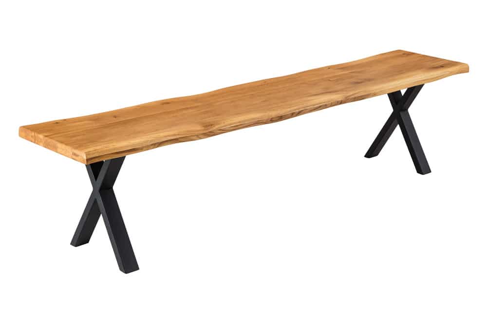 Massivholz Sitzbank WILD OAK 160cm Eiche Baumkante X-Gestell Industrial