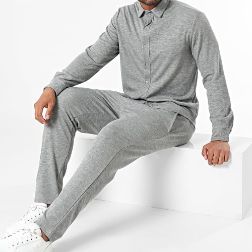Ensemble Chemise Manches Longues Et Pantalon Jogging Gris Chiné