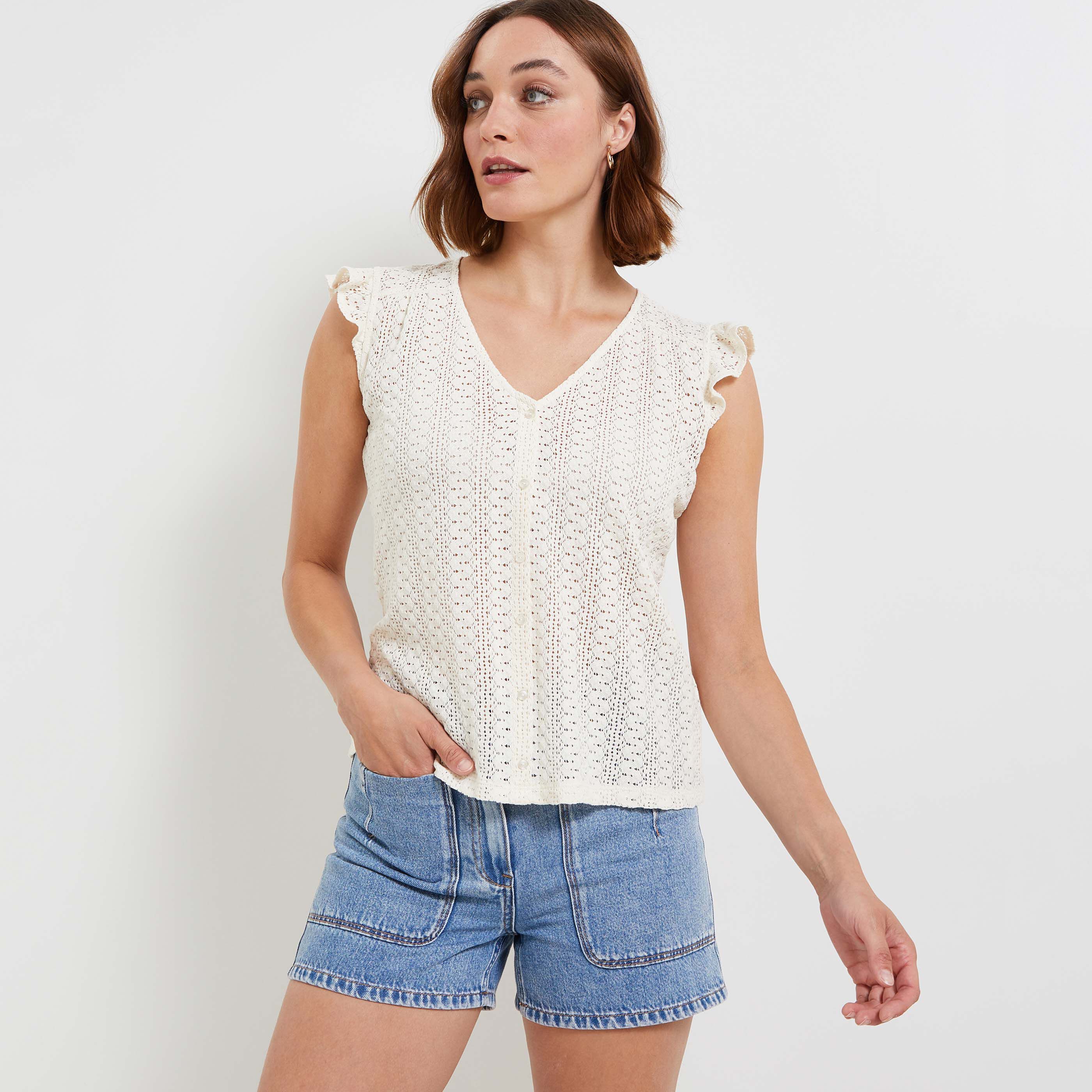 Chemisier dentelle femme - BEIGE
