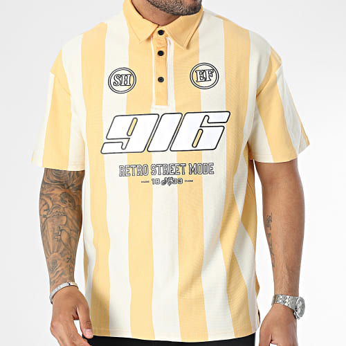 Polo Manches Courtes A Bandes Jaune Beige