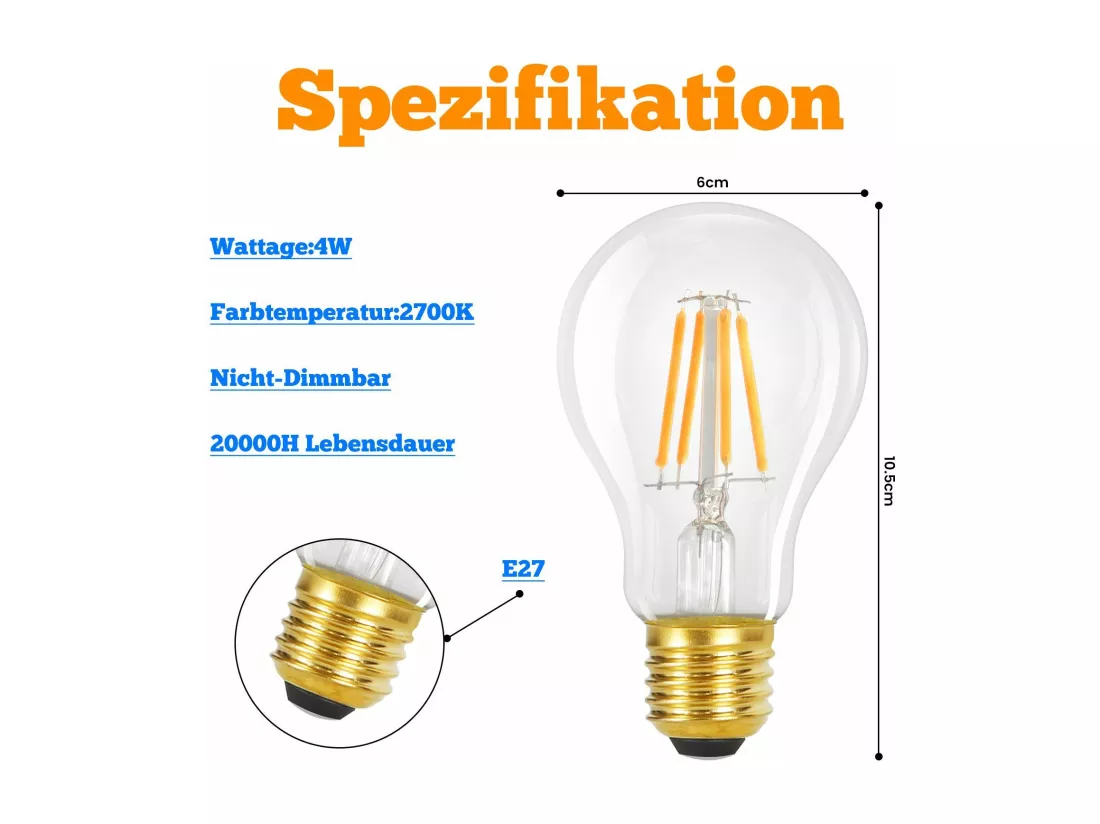 NETTLIFE Pack de 3 ampoules LED E27 lampe vintage A60 Edison de 4W 2700K blanc chaud à filament rétro économie d'énergie pour maison café non dimmable