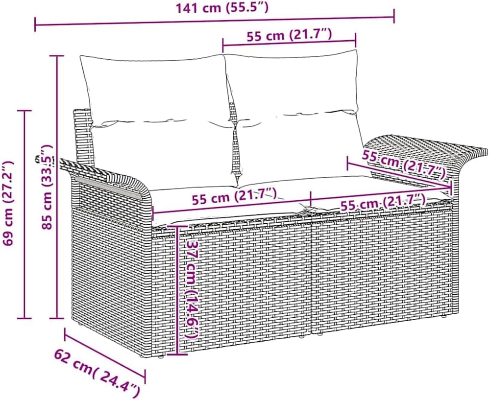 Gartensofa-Set, 4-teilig, Beige Poly-Rattan, mit Kissen, Akazienholz-Akzenten, modulares Outdoor-Möbelset für Terrasse, Balkon, Garten