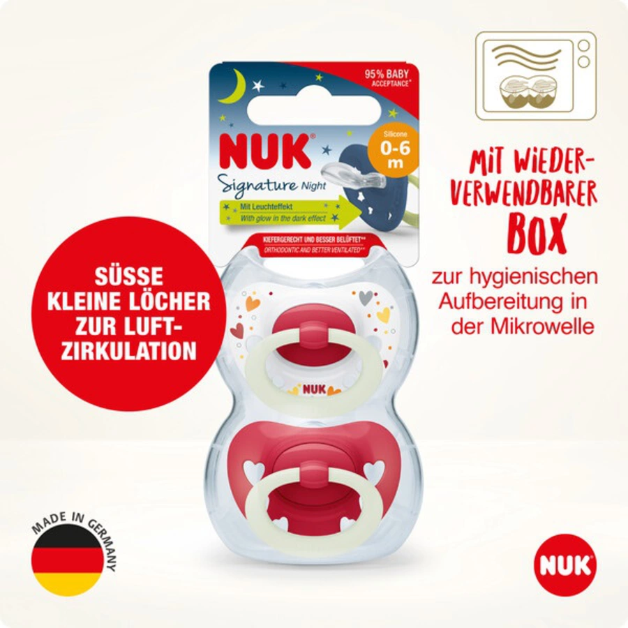 NUK Nachtschnuller Signature Night Silikon Gr. 2, rot 4 Stück