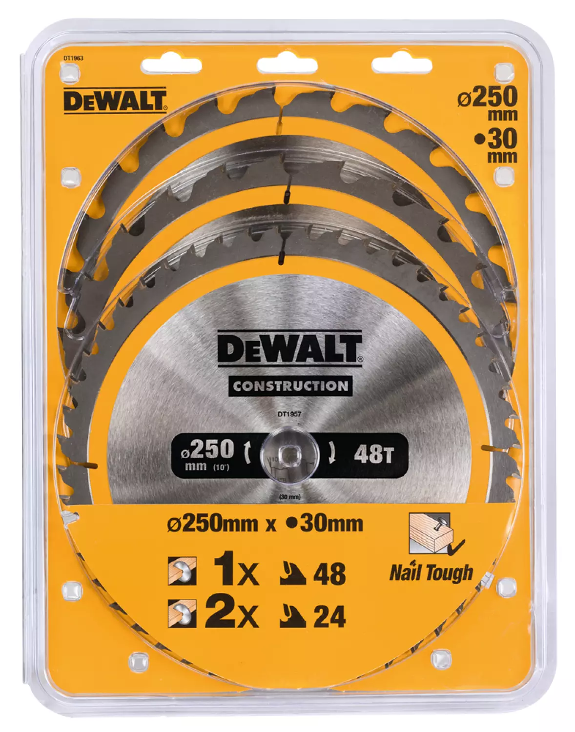DeWALT DT1963 3 Delige Cirkelzaagbladen - 250 x 30 x 24T-24T-48T - Hout