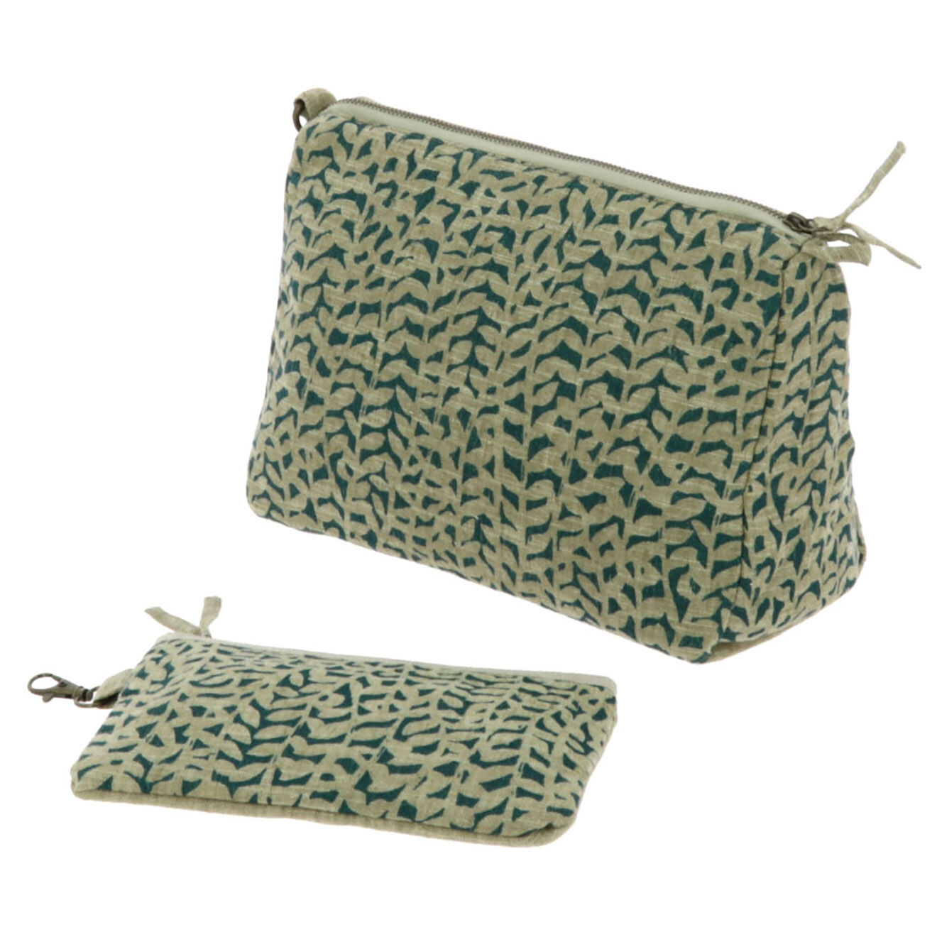 En Fil d'Indienne Trousse plate + trousse de toilette Lierre paon