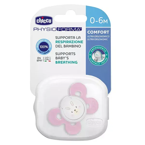 Chupeta de silicone Chicco Physio Forma Comfort +0m rosa + caixa esterilizadora
