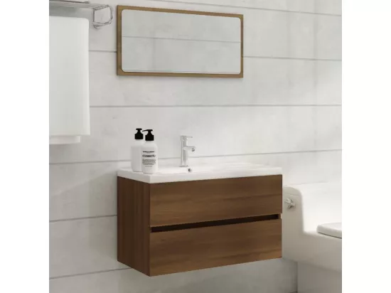 Meuble lavabo avec bassin intégré Chêne brun Bois d'ingénierie