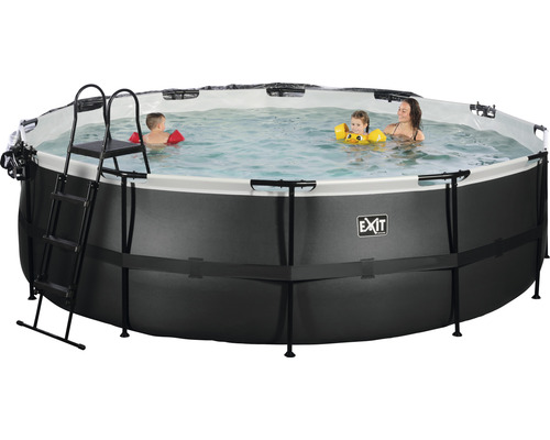 Opbouwzwembadset EXIT BlackLeather Style rond Ø 488x122 cm incl. zandfiltersysteem, afdekking & ladder zwart