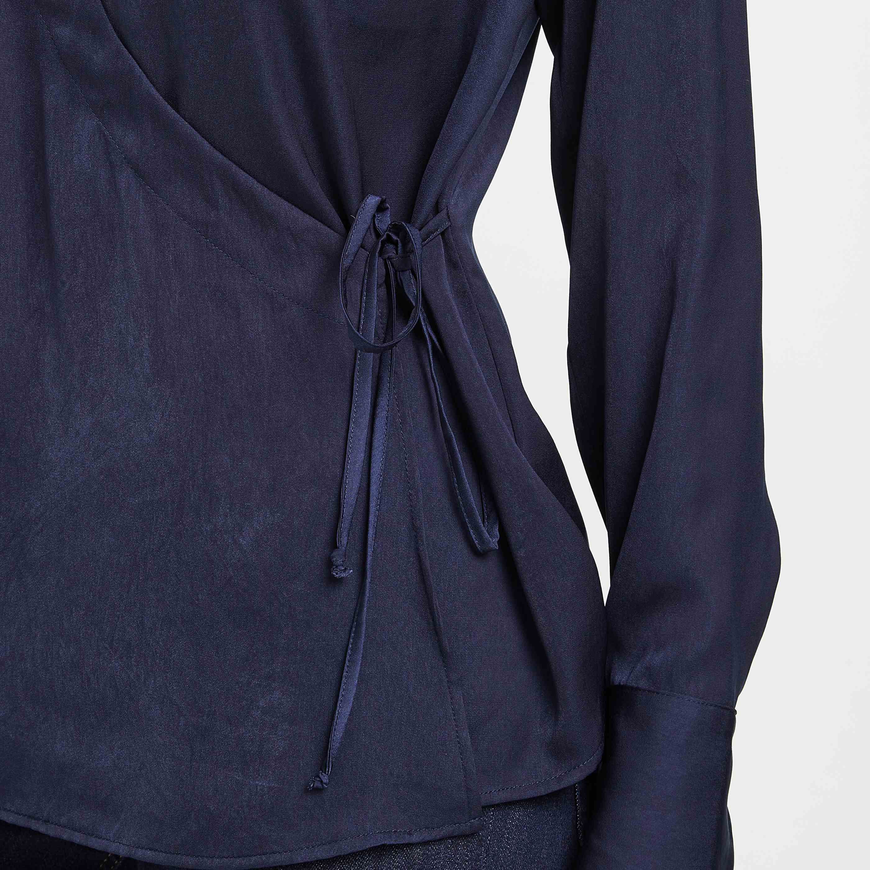 Blouse cache coeur satin femme - MARINE