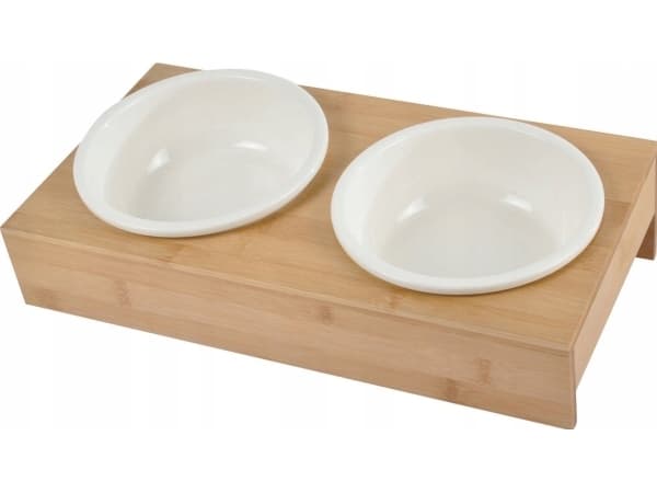 Homea Keramiske hundeskåler, Ø 16 cm, på bambusstativ