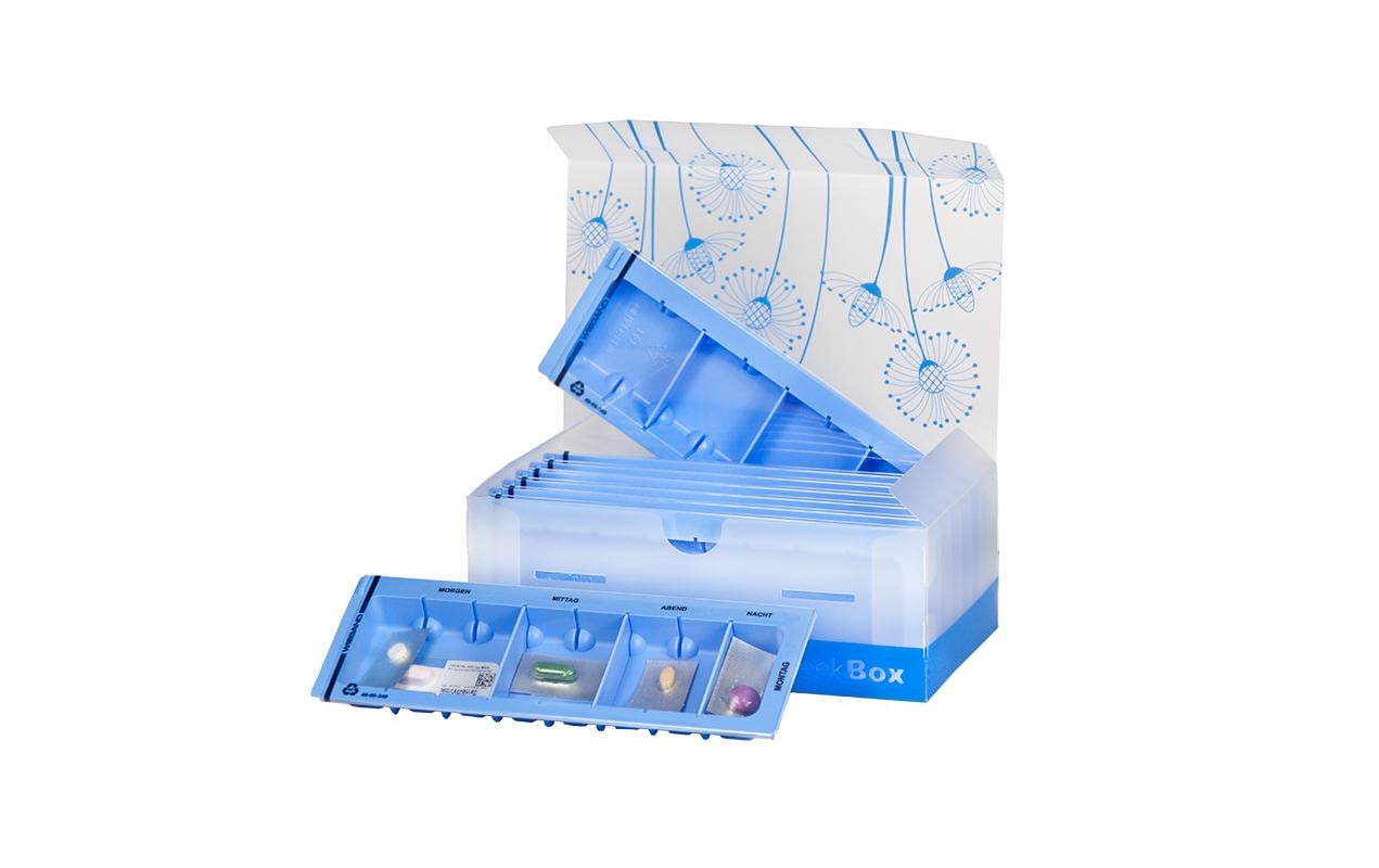 Wochenpillenspender Weekbox Set M-Flex 7 Tage deutschMedikamentenbox mit 7 Einlagen à 4-8 Fächer