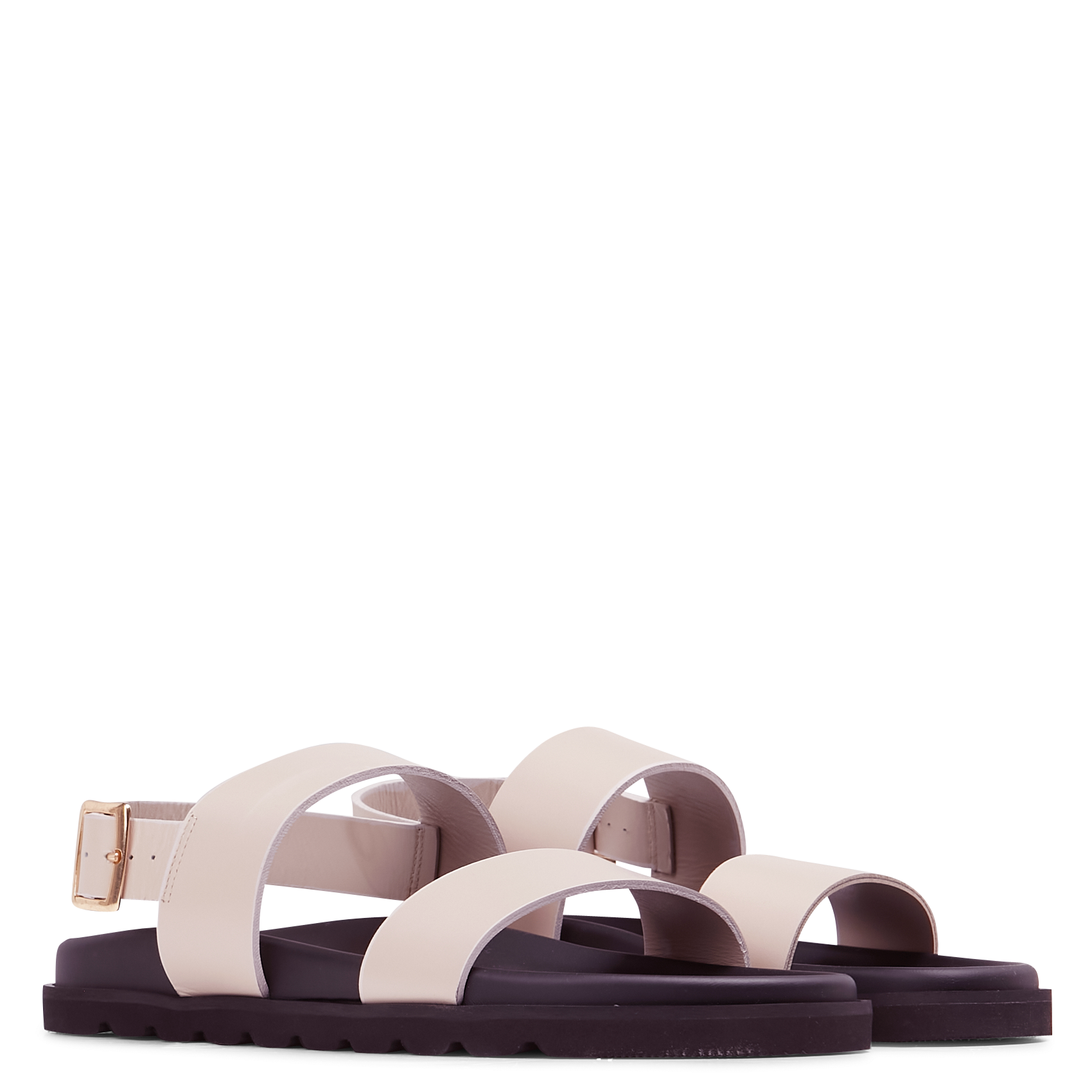 Sandales plates crantées en cuir| Blanc