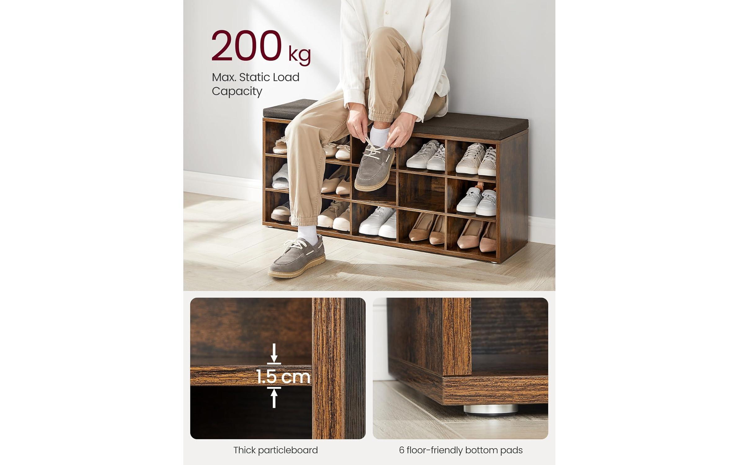 Schuhschrank Industrial 105 x 48 cm, Braun<br>Schuhregal mit Sitzfläche