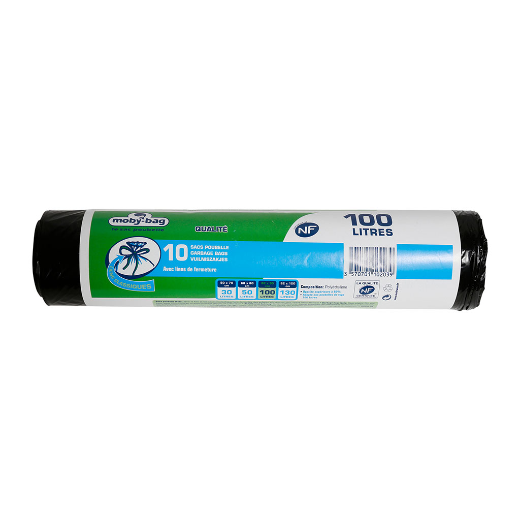 Lot de 10 sacs poubelle noir 100L