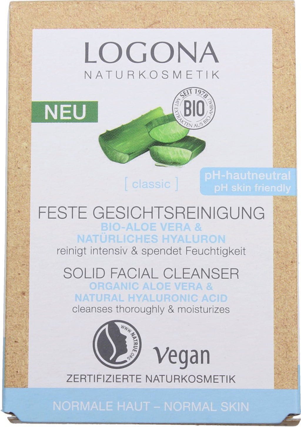 LOGONA  CLASSIC Feste Gesichtsreinigung Bio-Aloe Vera & natürliches Hyaluron, 60 g