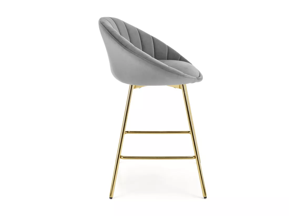 Chaise de bar en velours gris avec structure dorée en métal Anaïs