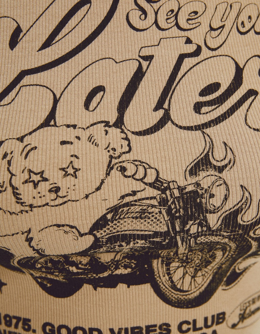 Camiseta de manga comprida canelada estampada