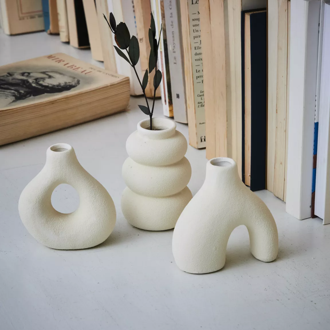 Lot de 3 soliflores céramique (H9 cm) Iora Blanc