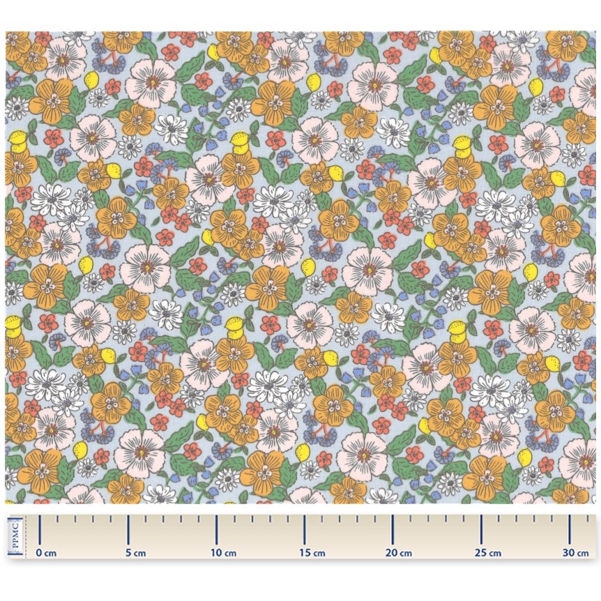 Tissu Coton Au Mètre Ex2525 Fleurs Et Citrons Vert Jaune