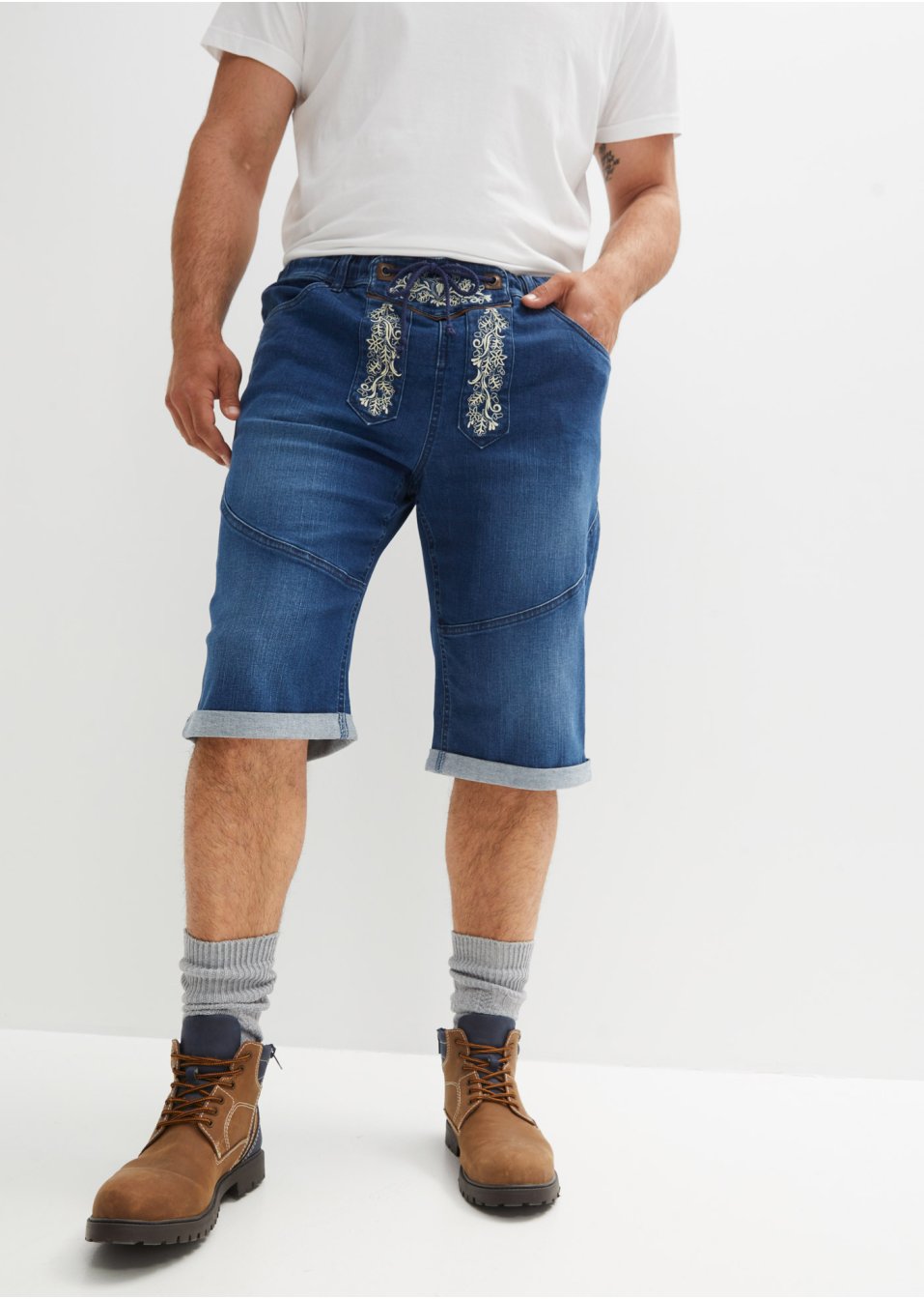 Bermuda en jean extensible avec broderie, Regular Fit