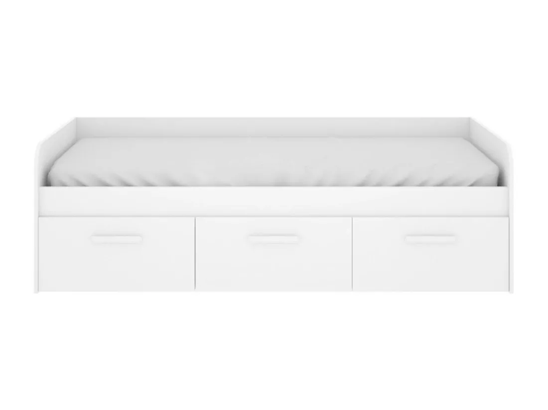 Lit enfant Daabou, Lit coffre pour chambres, Cadre de lit simple avec 3 tiroirs, 194x97h60 cm, Blanc