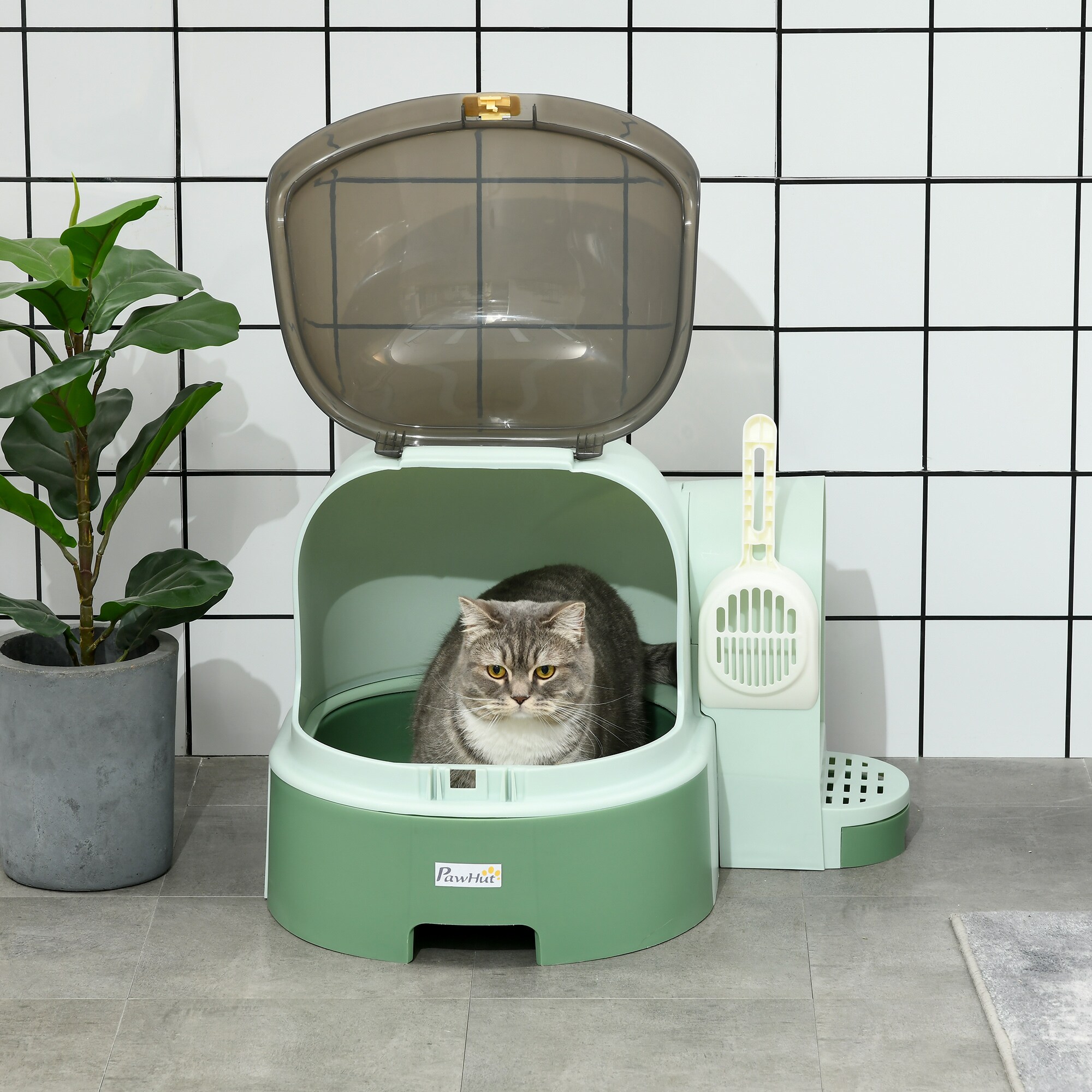 PawHut Katzentoilette mit Schaufel grau 52L x 60B x 42H cm