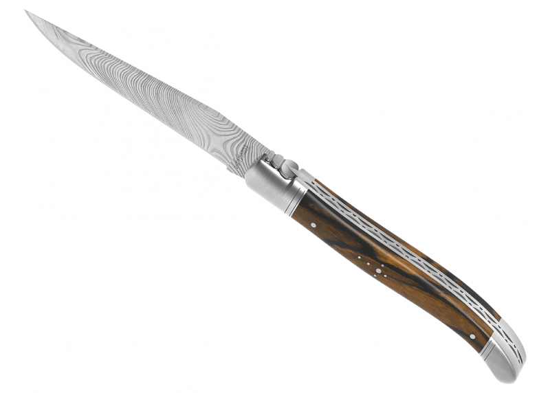 Couteau Laguiole collection damas avec un manche en bois d'ébène royal et 2 mitres en acier inoxydable