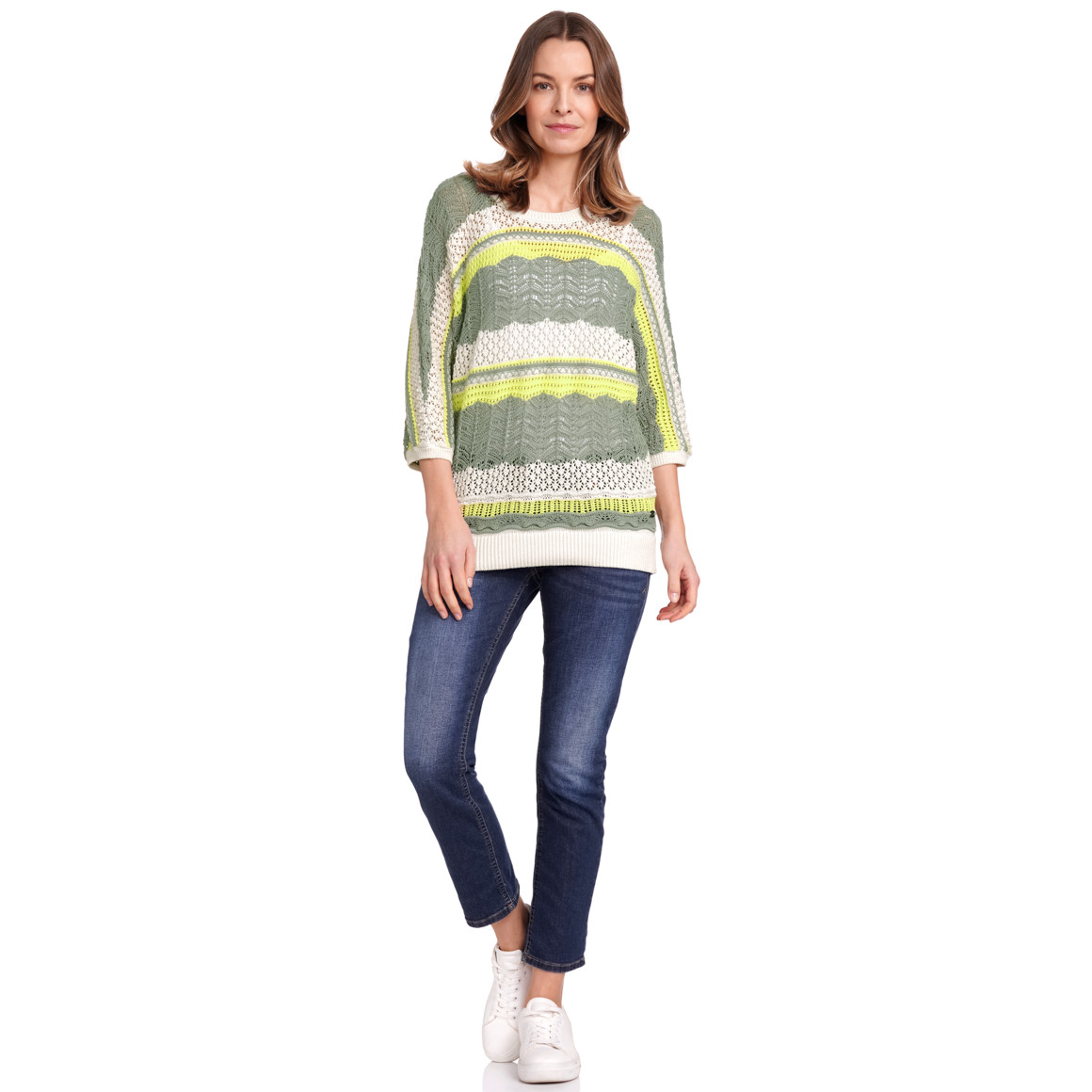 Gina Benotti Damen Strickpullover mit 3/4-Arm limette / salbei / beige