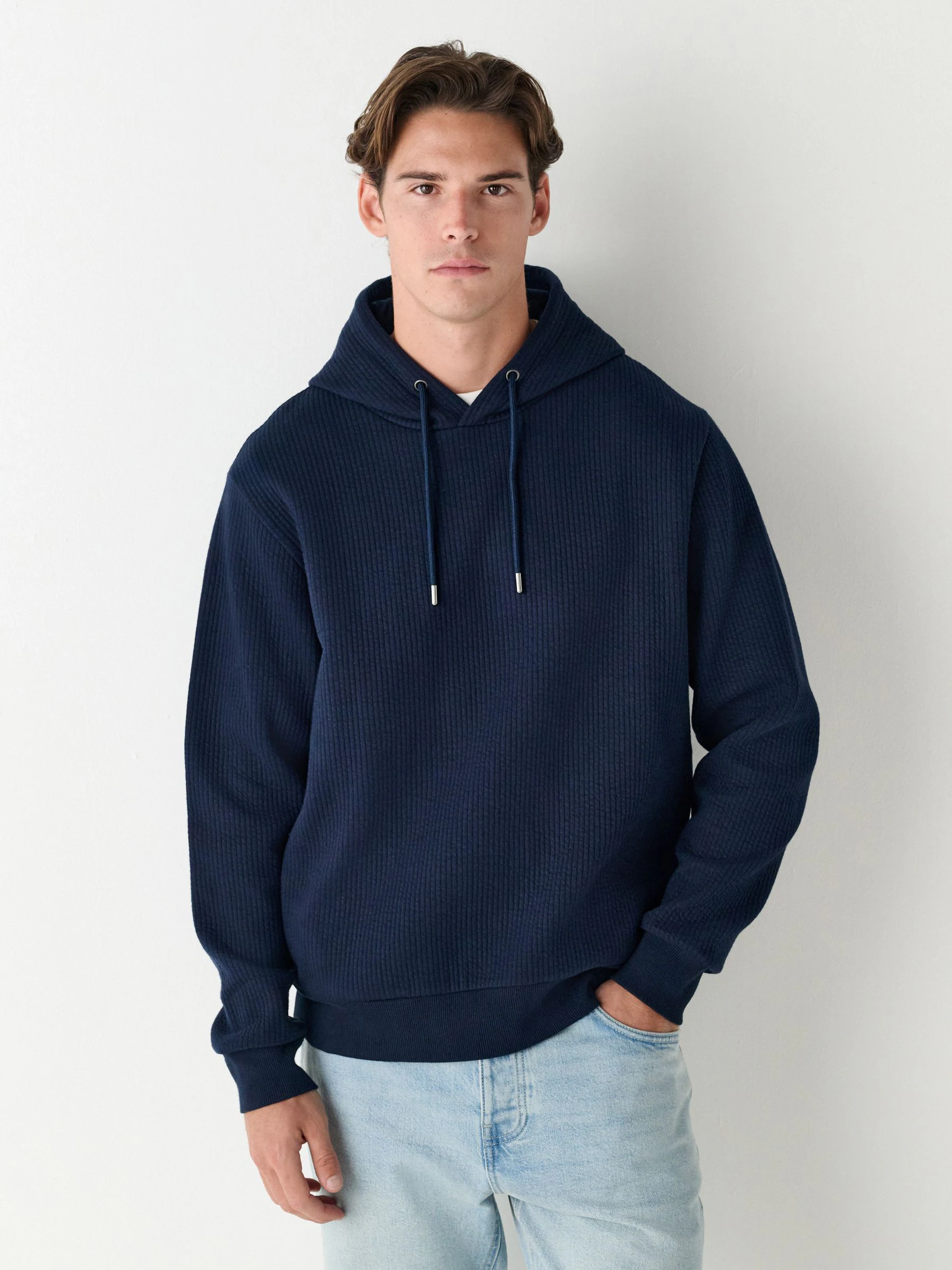 Donkerblauw - Lineaire textuur hoodie