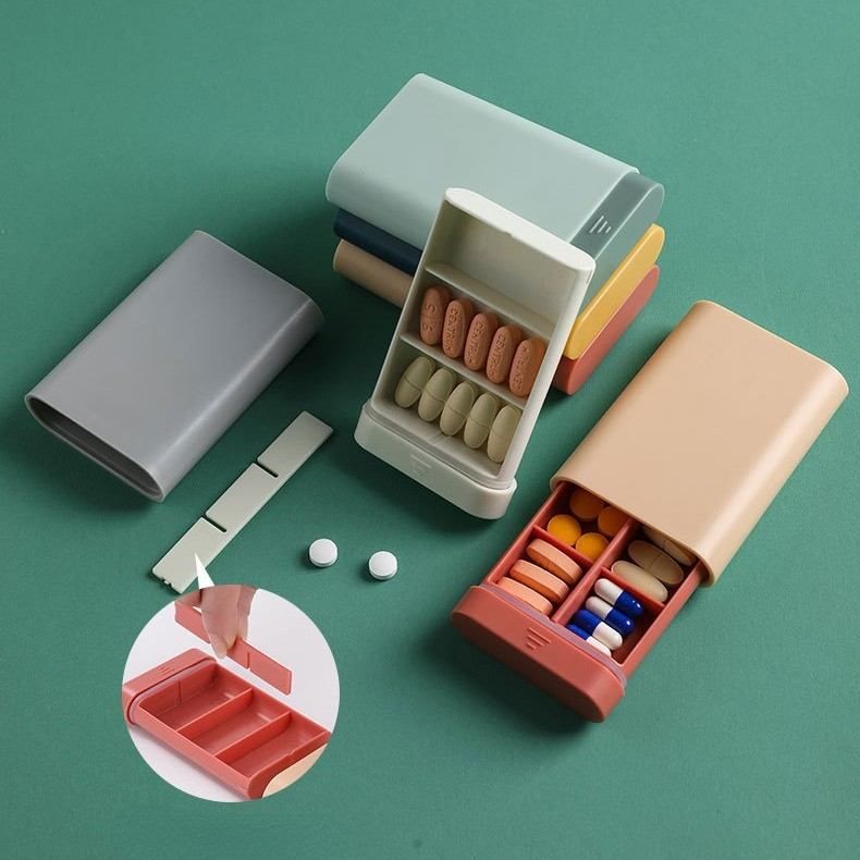 (10x6cm) Medikamenten Dosierer 6 Fächer Dosett Tablettenbox Supplements Pillendose Tablettenspender - Rosa