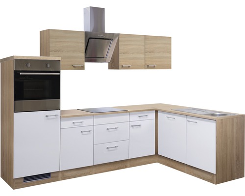 Flex Well hoekkeuken met apparatuur Samoa 280 cm wit sonoma eiken mat gedemonteerde variant omkeerbaar 00011593