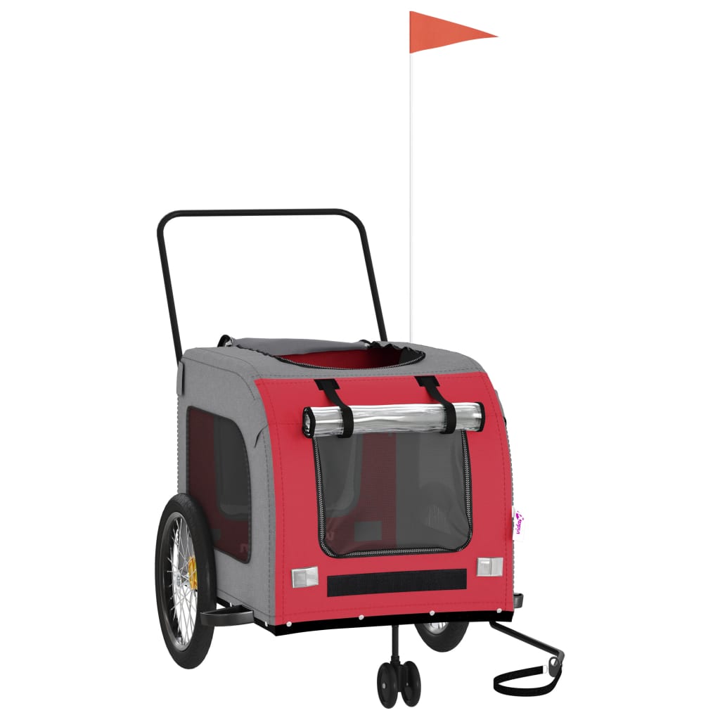 vidaXL Pet Bike Trailer Iron Oxford Cloth Vermelho Cinza
