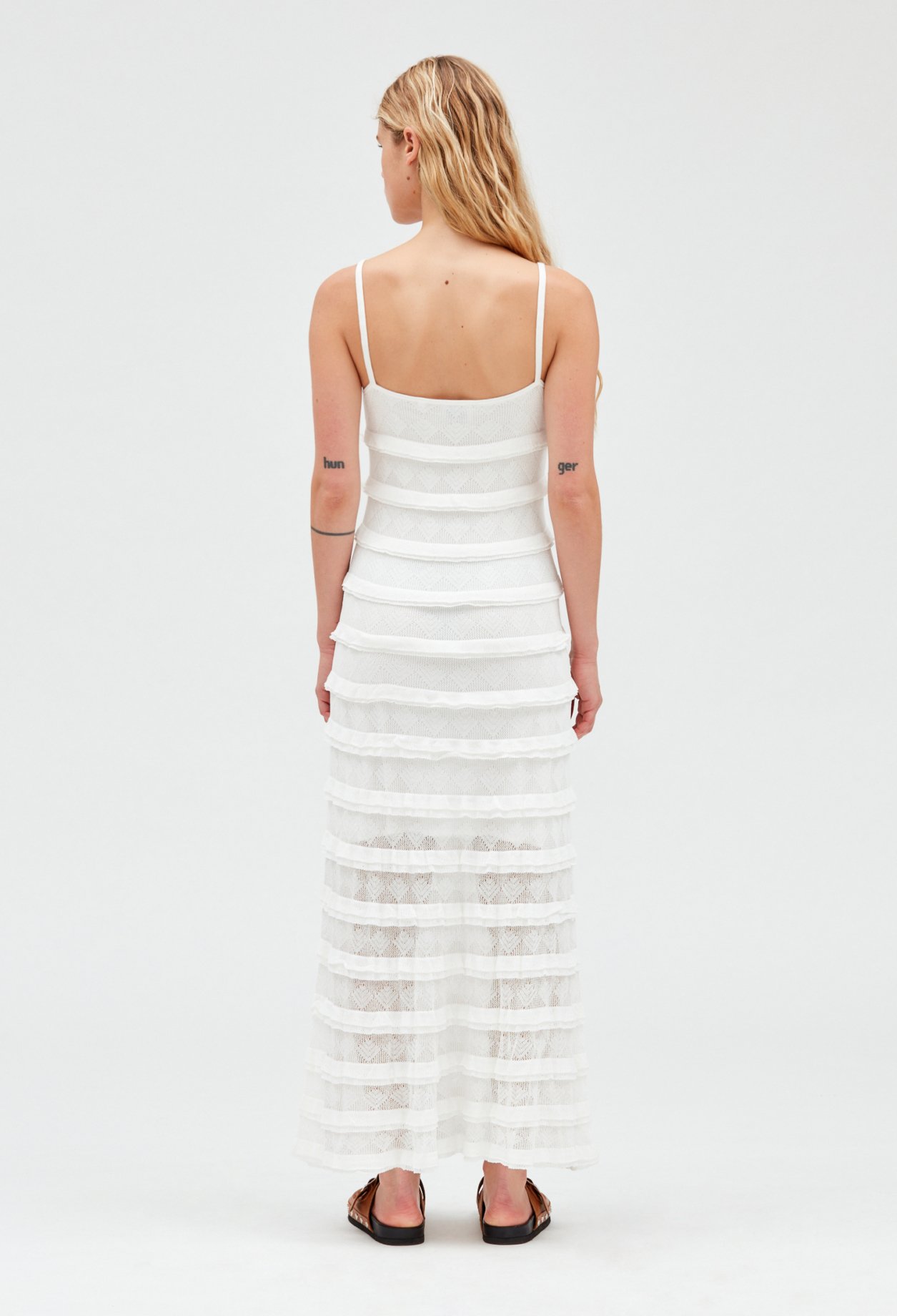 Robe longue volants ecrue