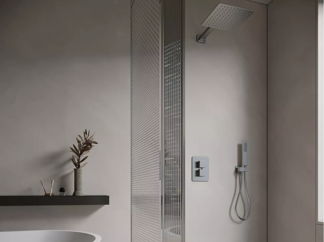 Ensemble de douche encastrable avec mitigeur thermostatique - Couleur nickel brossé - TEREK