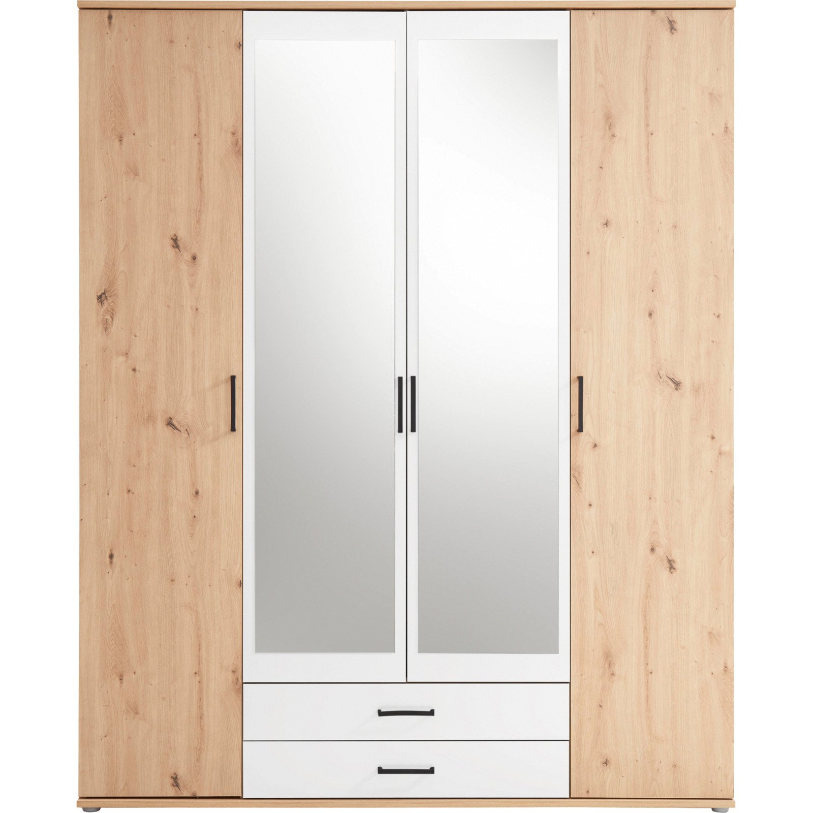Drehtürenschrank Chicago Melamin Dekor Artisan/Weiss 160 x 97 x 54 cm, mit Spiegel