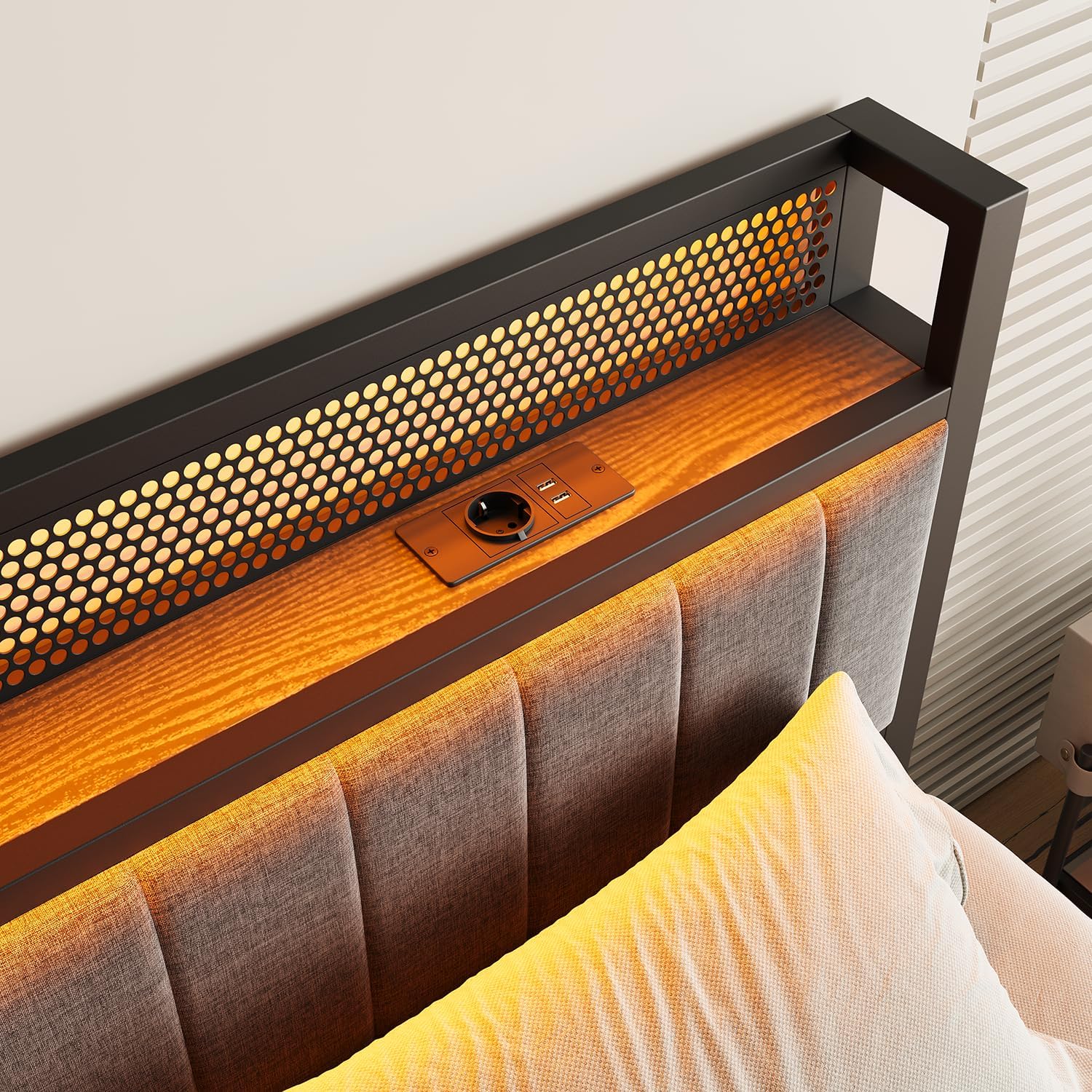 Polsterbett 160x200 mit Lattenrost aus Metall,Bettrahmen Metallbett Bettgestell 160x200 mit LED Beleuchtung,Ladestation,Doppelbett Gästebett Jugendbett,für Schlafzimmer Gästezimmer,Grau