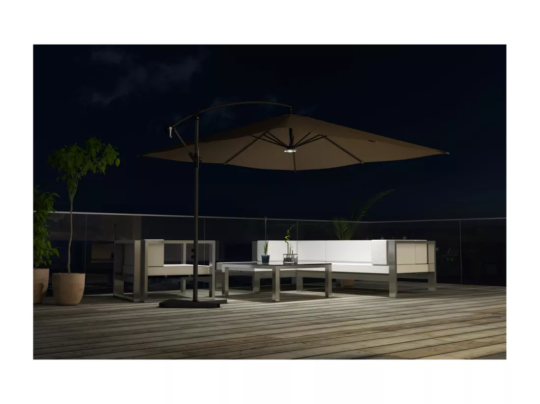Parasol LED déporté carré 3x3m chocolat SOLENZARA LED
