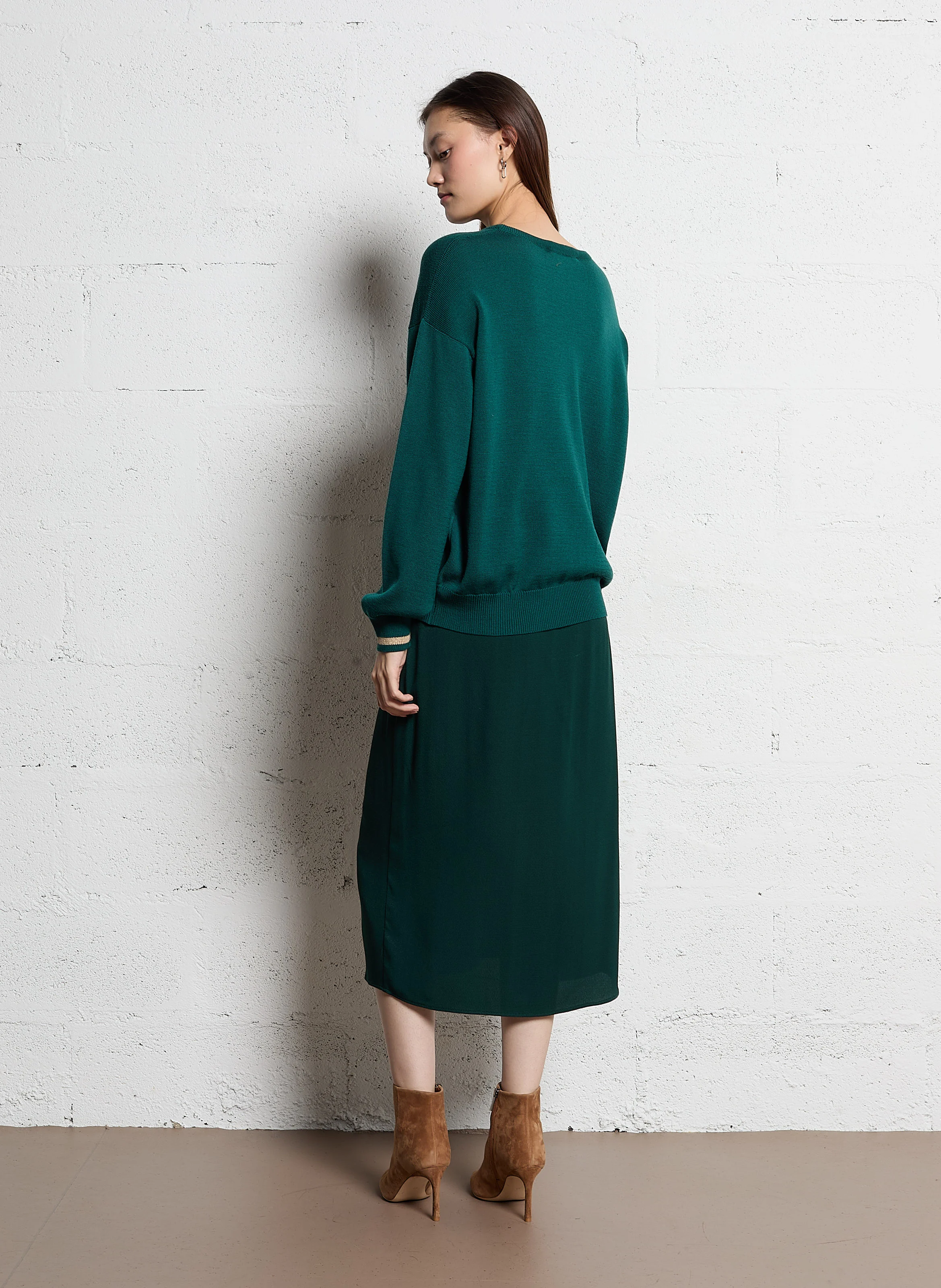 Jupe midi froncée| Vert