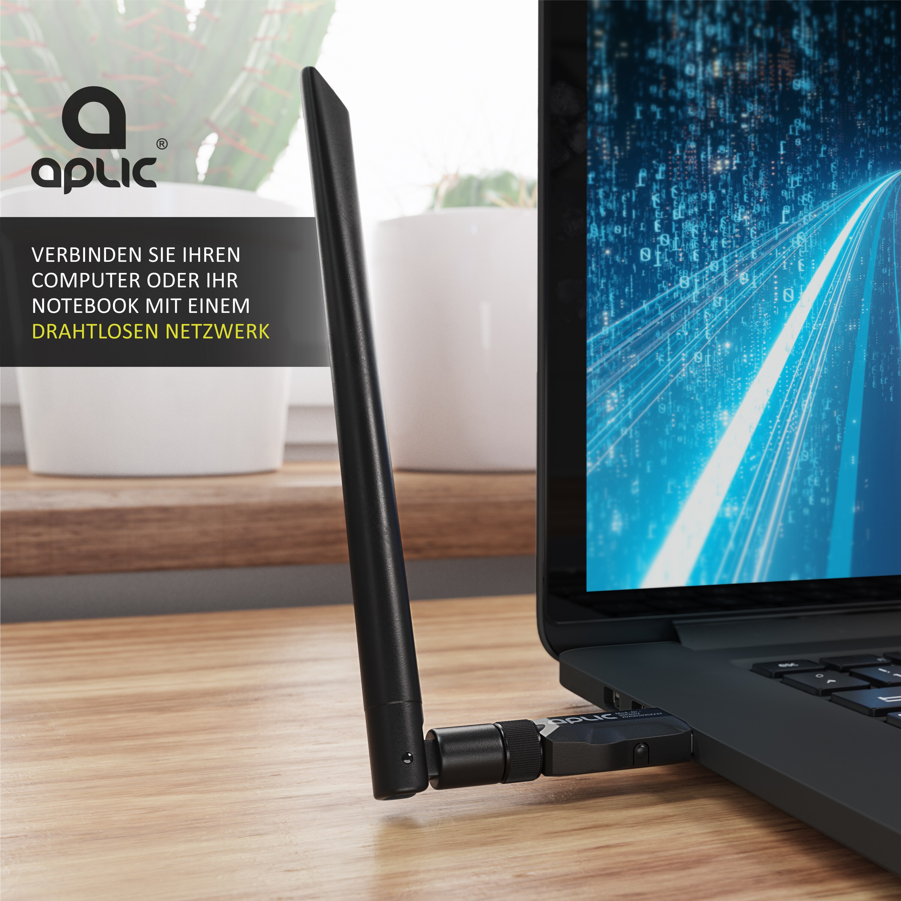 Aplic WLAN Adapter 1200MBit/s - 2,4Ghz + 5Ghz - Dual Band - 5 dBi externe Antenne - Mini WiFi Stick 1200 MBit/s - Wireless LAN - USB 3.2 Gen.1