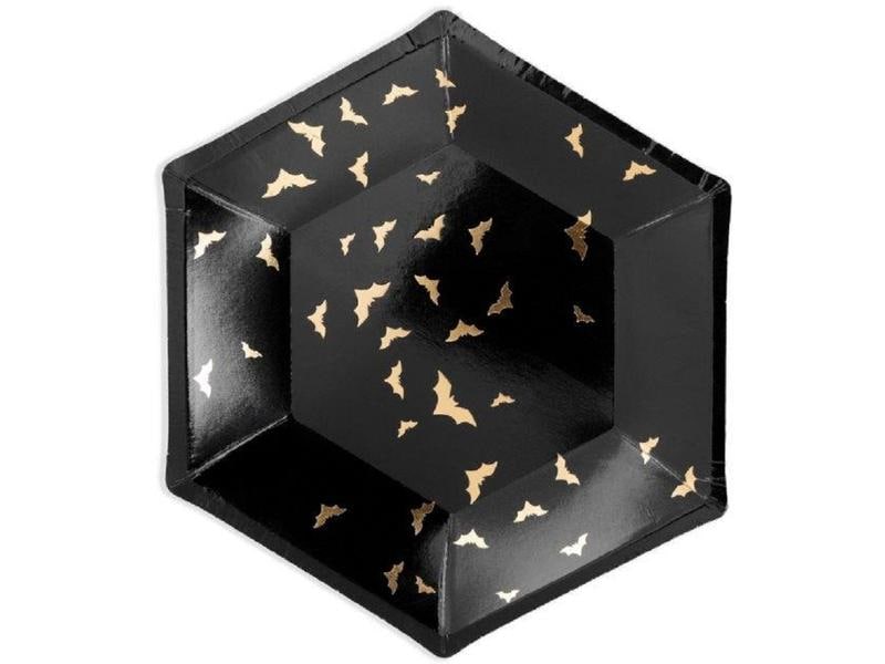 Partydeco Teller Trick or Treat 6 Stk., Schwarz/Gold Trick or Treat Halloween Pappteller