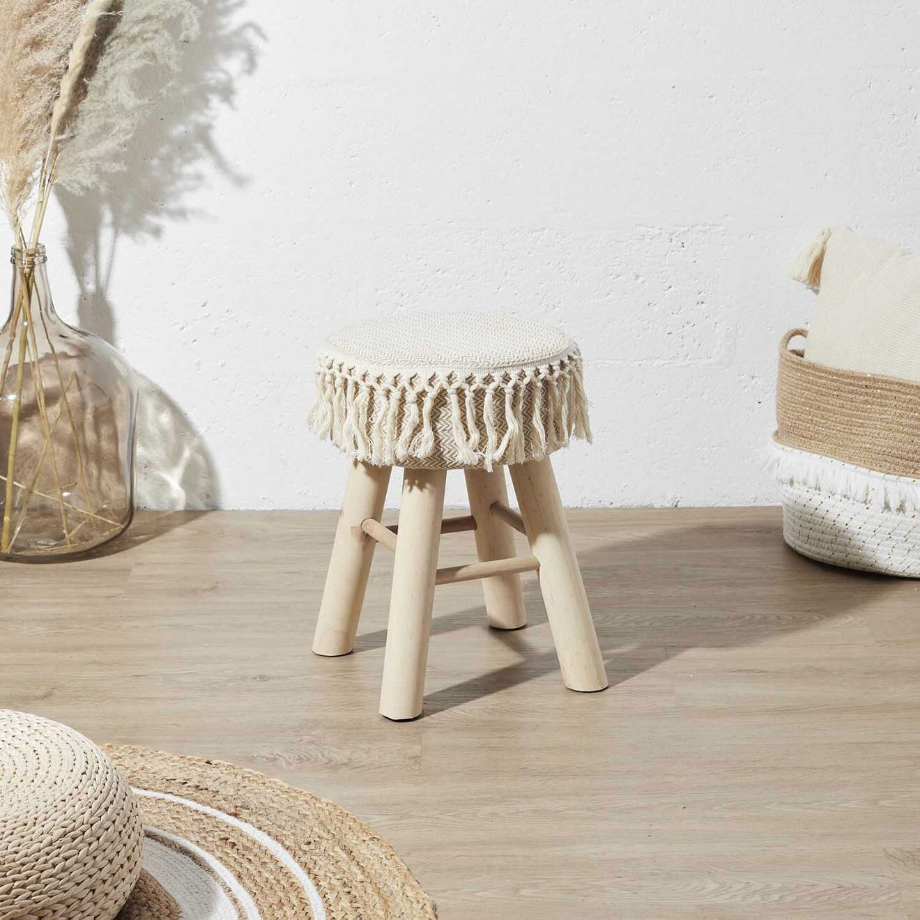 Home Deco Factory Tabouret Pampa beige/marron - 28x40x28 cm
